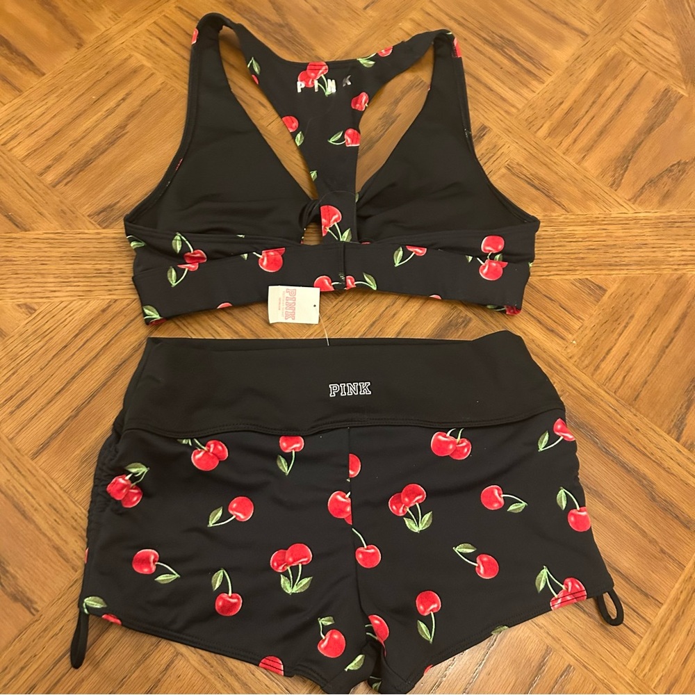 🍒 Gym to Swim Cherries PINK Victoria's Secret Black Cherry Bikini - Picture 9 of 15
